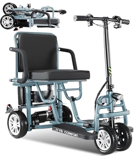 Freejoyer Elektromobil für Senioren Klappbar, 4-Rad Mobility Scooter mit Doppel-Vorderrädern, Mobilitätsscooter 24V/12Ah Akku 20 km, E-Bremse, LED-Licht& Komfortsitz für Unterwegs und Reisen(Blau)