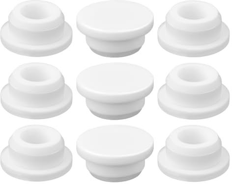 9pz Copertura Foro Troppo Pieno Lavello Silicone | Tappo Troppo Pieno Rotondo per Cucina Bagno Bacino Facile da Installare Copertura Scarico Inserto Tappo per Casa (Bianco)