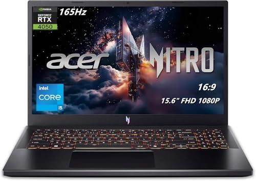 acer Nitro V Gaming Laptop, pantalla FHD de 15.6 pulgadas (1080P), 165Hz, Intel i5-13420H, NVIDIA GeForce RTX 4050, 8GB DDR5, 512GB SSD, Windows 11 Home, KB retroiluminado, negro, TWE Laptop soporte
