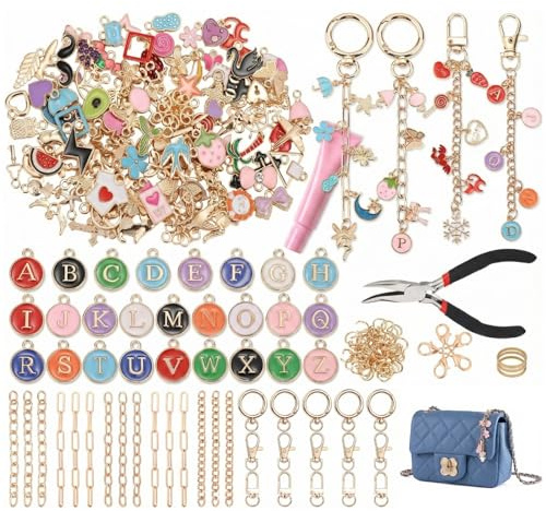 Lipgloss Schlüsselanhänger-Herstellungsset, 263-teiliges Schlüsselanhänger-Herstellungsset mit -Clips, Verlängerungskette, Anhänger, Biegering, Schmuckzange, Zubehör für Taschenanhän