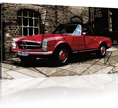 Kunstlab Leinwandbild Oldtimer Auto Wandbild Vintage Altes Auto Bild auf Leinwand - 120x70 cm 1-Teilig: Rot
