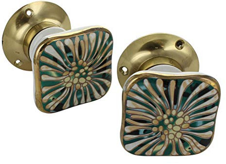 G Decor Set of Milano Signature Handcrafted & Hand-Painted Internal Mortice Turning Door Handles – Ceramic Knobs with Brass Base