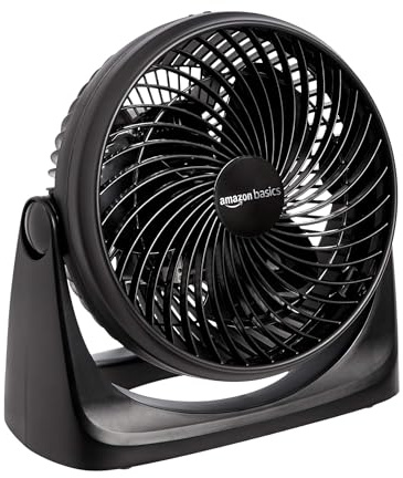 Amazon Basics Air Circulator Desk Fan for Bedroom, Home and Office, 90-Degree Tilt Head, 3 Speed Settings, Cooling, 35 Watts, Black, 11.1W x 6.3D x 10.9H