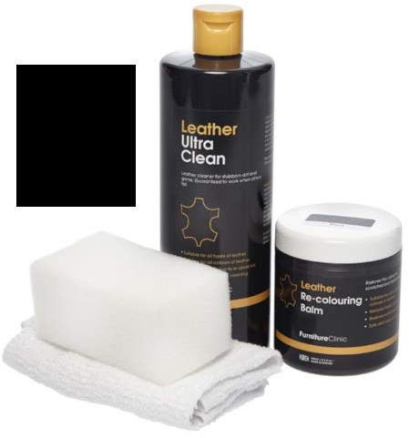 Furniture Clinic - Easy Leder Restauration Set - Leder Reiniger und Farbauffrischung Balsam - Kratzer Abschürfungen Ausbleichungen – Autositze, Sofas, Bekleidung, Schuhe und Taschen (Schwarz)