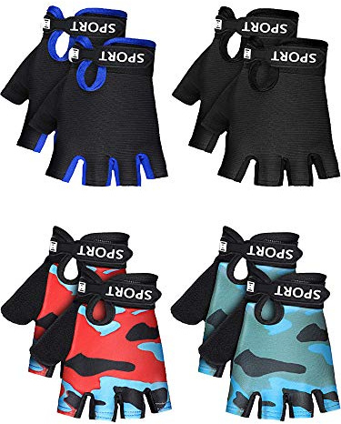 SATINIOR 4-Pairs Kids Bike Gloves, Fingerless Gloves for Boys & Girls, Non-Slip Cycling Glove with Adjustable Strap, Breathable Half-Finger Climbing Glove, Birthday Gift
