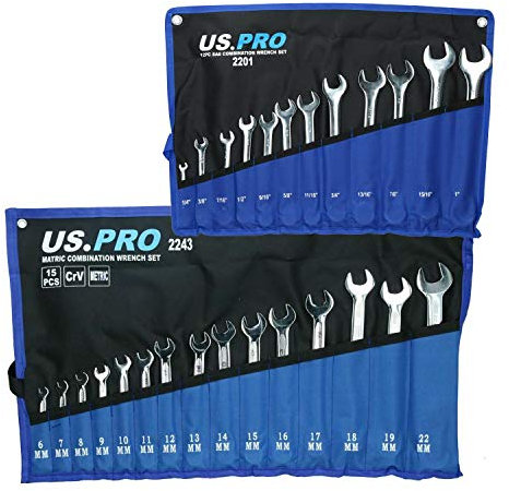 AB Tools Metric MM + Imperial AF Combination Spanner Wrench Set 6-22mm + 1/4 - 1