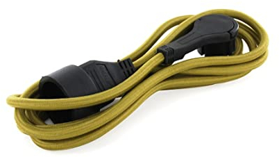 Textil-Verlängerungskabel, khaki – mit schwarzem Flachstecker – 5 m (SCH)