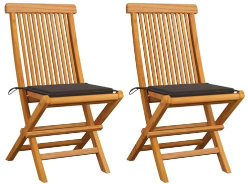 vidaXL 2X Teak Massiv Gartenstuhl mit Taupe Kissen Gartenstühle Klappstuhl Klappstühle Holzstuhl Gartenmöbel Stuhl Stühle Terrasse Balkon