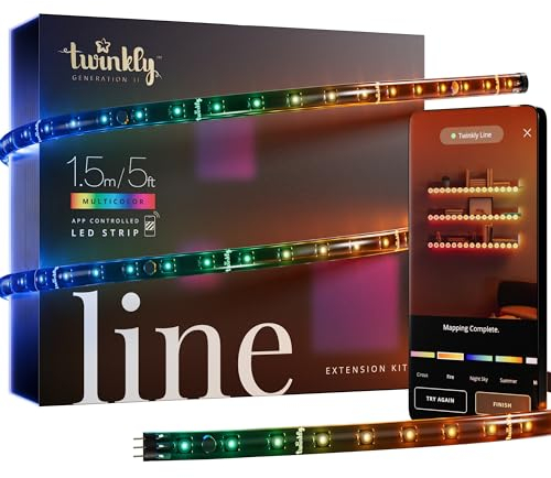 Twinkly Line Extension Kit 1,5m, Magnetischer LED-Streifen, Kombinierbar mit Line Starter Kit, Kompatibel mit Alexa und Google Home, Über 16 Mio. Farben, App-Steuerung, Schwarzes Kabel