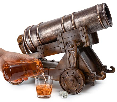 The Wine Savant Whiskey-Dekanter-Set mit zwei Whiskeygläsern und Kanonenkugel-Whiskey-Kühlern