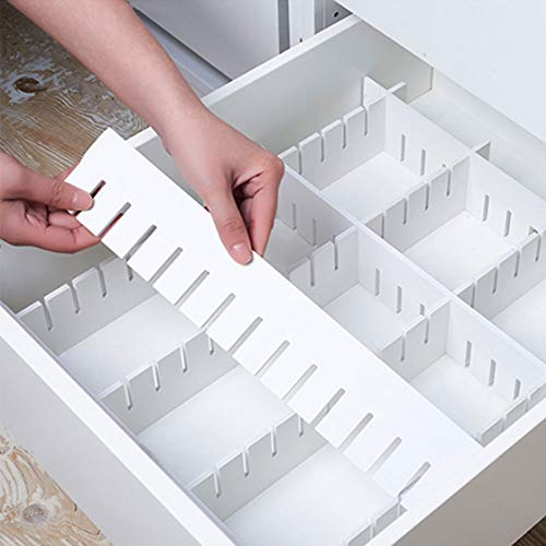 KnnRiim 12 PCS Séparateurs de Tiroir, 43 x 7 cm, Épais, PVC, Organisateur Tiroir Réglable DIY, Organiseur Modulaire pour Vêtements, Chambre, Salle de Bain, Cuisine, Bureau, Rangement, Blanc