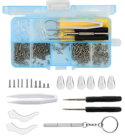 500+ Pcs Eyeglass Sunglass Glasses Repair Tool Kit, Spectacle Repair Screwdriver Set - Mini Screwdriver, Screws Nuts, Silicone Nose Pads, Tweezer, Glasses Cloth Assortment Repair Tool Set