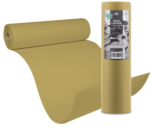 STAUBPIRAT Airlaid Tischläufer, Gastronomiequalität 65g je qm, Easy Dekoration für Ihre Feier, Fest, Event, Weihnachten, Geburtstag, Silvester, Rolle 40 cm x 24 m (Gold)