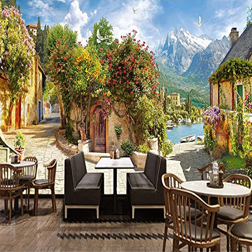 Poster 3D personnalisable - Motif paysage de petite ville rétro - Grand format - 150 x 105 cm