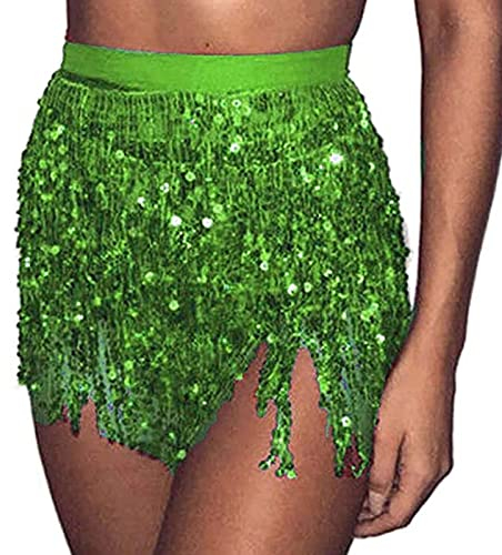 Zookey St. Patrick's Day Pailletten Quasten Rock Rave Fransenrock Rock für Bauchtanz Hüftschal Festival Outfit für Frauen und Mädchen