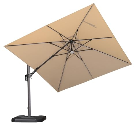 PURPLE LEAF Parasol Déporté Pivotant 3 x 3 m Carré avec Lumière Éclairée, Parasol de Jardin Extérieur avec Base en Croix, Inclinable à Gauche et à Droite 60° et Rotation à 360°, Toile Anti UV, Kaki