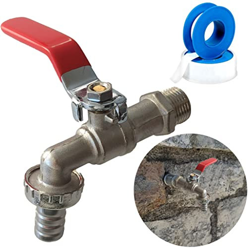 Parpyon® Rubinetto Giardino 1/2 pollice con porta gomma - Prodotto italiano - rubinetto lavabo da esterno con teflon per raccordi tubo irrigazione (Rubinetto 1/2- Mod.1)