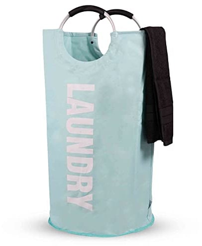 Albert Austin 82L Laundry Bag With Handles Oxford Fabric Freestanding Laundry Basket Collapsible Washing Hamper Waterproof Laundry Bin Padded Handles for Kids Bedroom Bathroom Nursery(DUCK EGG)