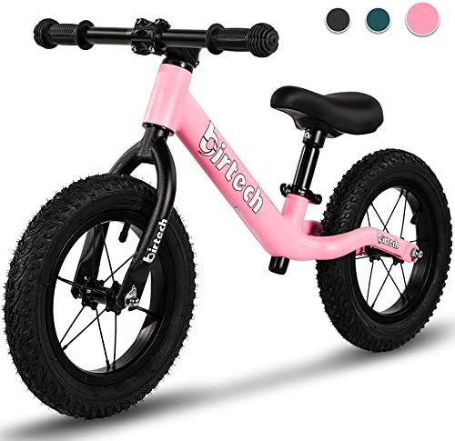 Hello-5ive 12 Balance Bike for 2, 3, 4, 5, 6 Year Old Boys and Girls, Lightweight Nylon Frame Toddler Training Bike No Pedal Bikes for Kids with Adjustable Seat and Air Tires (Pink)