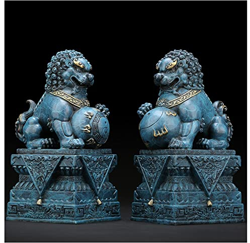 REOTEL Löwe Skulptur Deko Antike Wächter Löwen Figuren FOO Fu Hund Statue Chinesische Löwe Statue Groß Feng Shui Wächterlöwen Tier Skulptur Messing Handwerk Wohnkultur,16.5cm/6.5inch