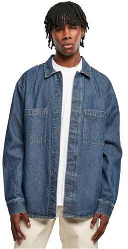 Urban Classics Men's Tb5923-oversized Denim Pocket Shirt, Mid Indigo Washed, L