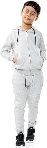 True Face Kids Tracksuit Full Set Fleece Sweatshirt Plain Trouser Joggers Bottoms Casual Sportswear Jogging Pullover Top Grey 9-10 Years