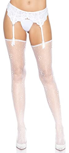Leg Avenue Daisy dot fishnet stockings, Einheitsgröße (weiß)