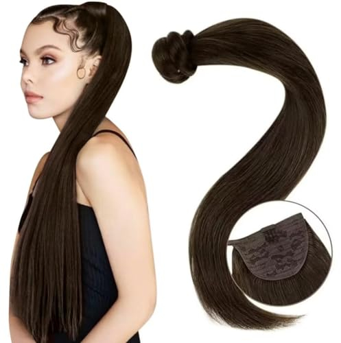 Easyouth Echthaar Zopf Braun Extensions Pferdeschwanz Echthaar Dunkelbraun 35 cm 70g Pferdeschwanz Haarteil Echthaar Remy Naturlich #2