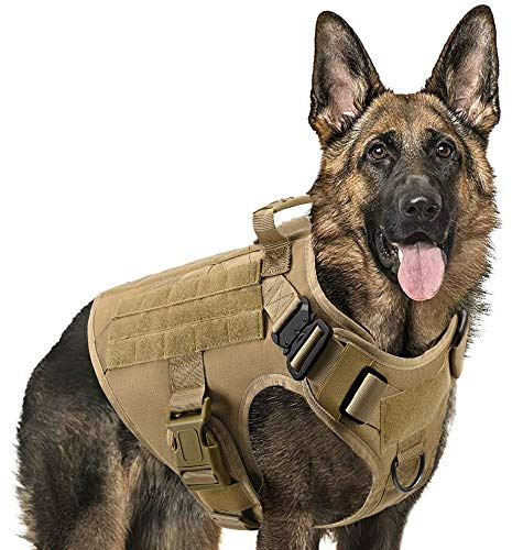 Motusamare Service Hundeweste Training Jagd Molle Nylon Wasserabweisend Militär Patrol Verstellbar Bequem K9 Taktisches Hundegeschirr mit Griff (Camouflage) (Braun, S)
