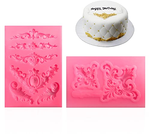 PFLYPF Moldes en Relieve de 2 Piezas, Pastel de Fondant, Vintage Europeo, decoración en Relieve, Molde de Silicona líquida, decoración para Hornear Chocolate