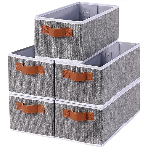 YheenLf 5 Stück Aufbewahrungskorb, Faltbare Stoffbox mit Griff, Aufbewahrungsboxen, Boxen Aufbewahrung in Badezimmern, Regalen, Schrank Organizer, 38x15.5x13cm, Grau