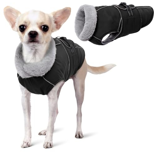 PUMYPOREITY Hundemantel Winter, Wasserdicht Hundejacken Große Hunde Weste Winddicht Hundejacke Warm Fleece Haustier Bekleidung Reflektierend Winterjacken mit Leine Loch(Schwarz, S)