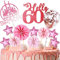 Tortendeko Geburtstag,Happy Birthday 60 jahre Kuchendeko Frauen,60. Cake Topper,Cupcake Topper mit Sternen Konfetti-Luftballons und Papierfächer für 60 Geburtstag