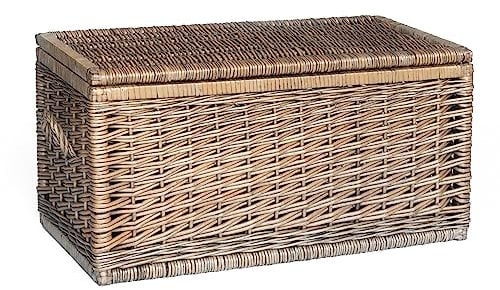 Arthur Cameron - Rapallo Deluxe Large Storage Basket with Lid, Hand-Crafted Double-Weave Wicker Storage Chest, Storage Trunk, Wicker Storage Basket, Storage Box (Light Grey, Large)