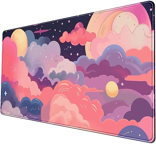 Pastel Mouse Pad Xxl-31.5x15.7in-Kawaii Anime Clouds Desk Pad-Pink Purple Cute Keyboard Mat-Large Gaming Mousepad for Gamer- Big Desk Mat for Women Cozy Office Decor