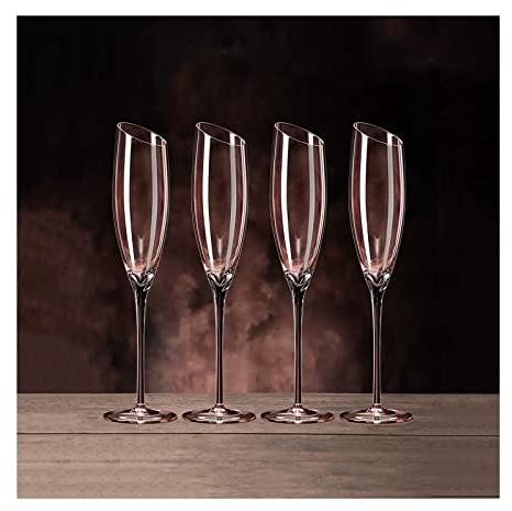 Flute da Champagne Lot de 4 verres à champagne inclinés verres pétillants de luxe légers maison flûte à champagne en verre de cristal cadeau for mariage, anniversaire, Noël Verres à Champagne ( Color