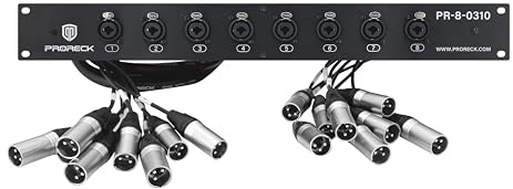PRORECK Cable divisor TRS XLR combinado de montaje en rack, adecuado para vivo, grabación, escenario, estudio (3 pies x 10 pies - 8 canales) PR-8-0310, 1U