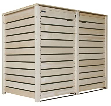 Mülltonnenverkleidung Holz 120L Natur 2 KLEINE Tonnen mit Rückwand vormontiert Müllcontainer Mülltonnenschrank Mülltonne Mod.Hamburg24