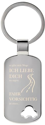 Personalisierter Schlüsselanhänger mit Gravur | Fahr Vorsichtig Ich liebe dich | Edelstahl mit Auto | Schlüsselanhänger Auto LKW Motorrad Bus | 8,3x2,9cm | Geschenke für Männer und Frauen