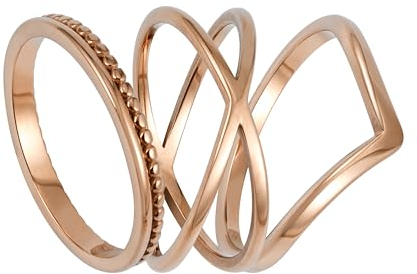 BONNYBIRD® Bague Femme Or Rose Acier Inoxydable Chirurgical Lot Bagues Trois Anneaux Set Or Plaqué Doré Bijoux Résistant à l'eau Sans Nickel Ete Noel 52 | 54 | 56