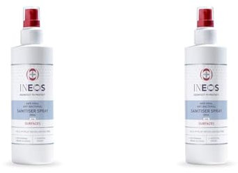 INEOS - Sanitiser Spray (250ml) – Surfaces - Hospital Grade - 75% pharma grade alcohol - 99.9% of viruses and bacteria (Pack of 2)