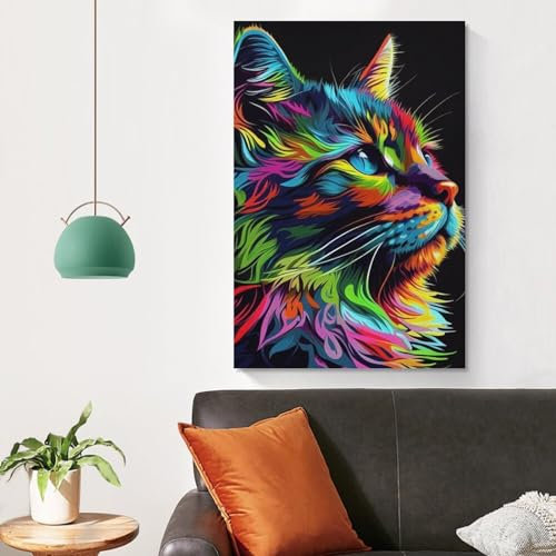 BIZOCA Leinwanddruck 20 x 30 cm LeinwandKatze PopArt Tiergesicht Heimdekoration ohne Rahmen für Wohnzimmer Schlafzimmer Küche Wandkunst Dekoration gedrucktes Kunstwerk