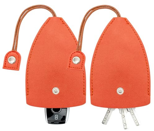 JNNJ 2Pcs Étui en Cuir pour Clé Voiture, Couverture en Cuir PU Porte-Clés Protection, Housse Protection pour Clé Auto, Accessoires pour L'automobile, pour Homme et Femme(Orange)