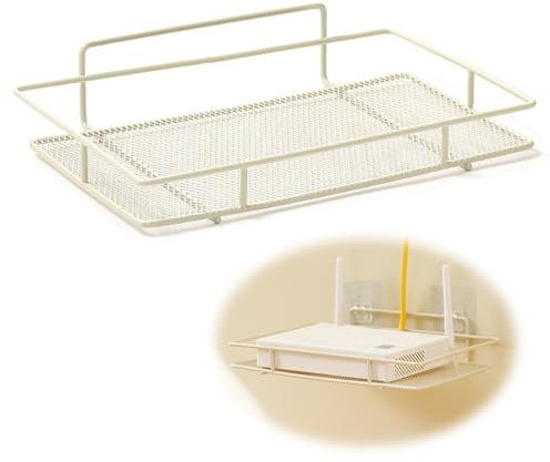 Porta Modem Da Parete, Router Rack Supporto Parete Senza Fori Praticare, Mensola Multimediale Supporto In Metallo Scavato Buona Dissipazione Del Calore, per Lettore Dvd Ricevitore Tv Box, 1 Pezzo