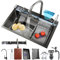 Fregadero de Cocina Negro Fregadero Cocina con Grifo Integrado Fregadero con lavavasos, dispensador de jabón, caño en cascada Flying Rain, control de mesa, etc