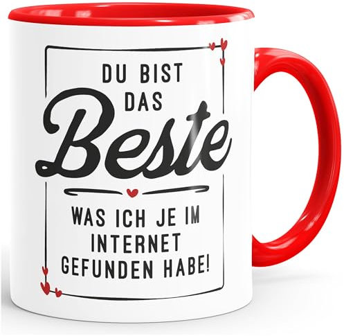 Moonworks® Tasse Geschenk Liebe lustig Valentinstag Jahrestag Du bist das Beste was ich je im Internet gefunden habe weiss-innen-rot standard