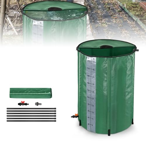 LARS360 Bidone pieghevole per acqua piovana, 200 l, con scala, serbatoio per acqua piovana con protezione da troppopieno e rubinetto, serbatoio per acqua piovana con griglia di ingresso dell'acqua,