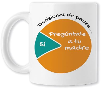 BAOBAB REGALOS Decisiones de Padre - Regalo Divertido para Papá - Taza de Café - Graciosa - Original para regalar con frase y dibujo. Especial DÍA DEL PADRE. Cerámica blanca