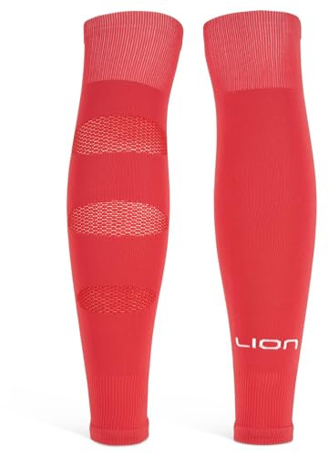 Performance Football Sock Sleeves - Premium LION BREATHE Technology - Breathable Mesh To Reduce Pressure On Calf Muscles (UK, Alpha, L, Red)