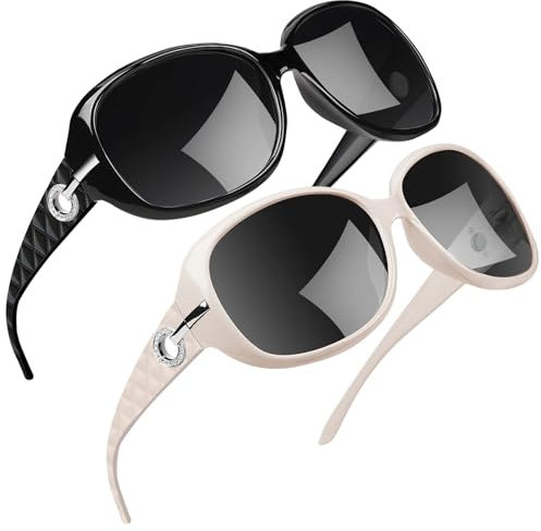 Joopin Oversized Polarised Sunglasses for Women, UV400 Protection Large Frame Womens Sunglasses Vintage Fashion Ladies Sun glasses (Black+Beige/Black)